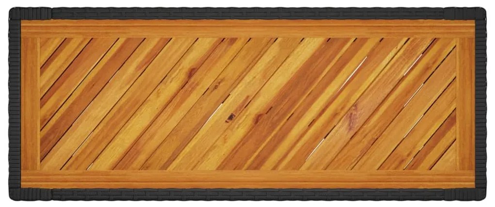 Mesa de jardim com tampo de madeira 100x40x75 cm vime PE preto