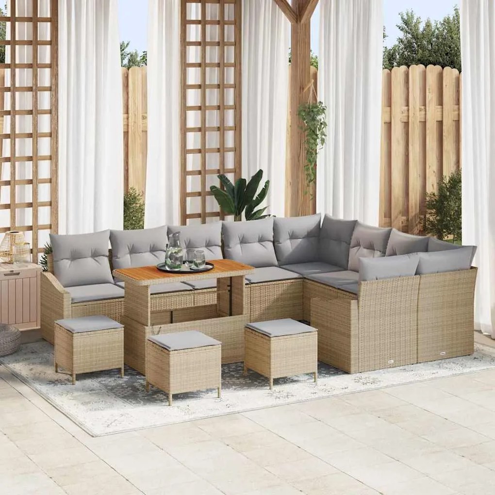 vidaXL Conjunto de Sofá de Jardim 13 pcs Bege Rattan Sintético