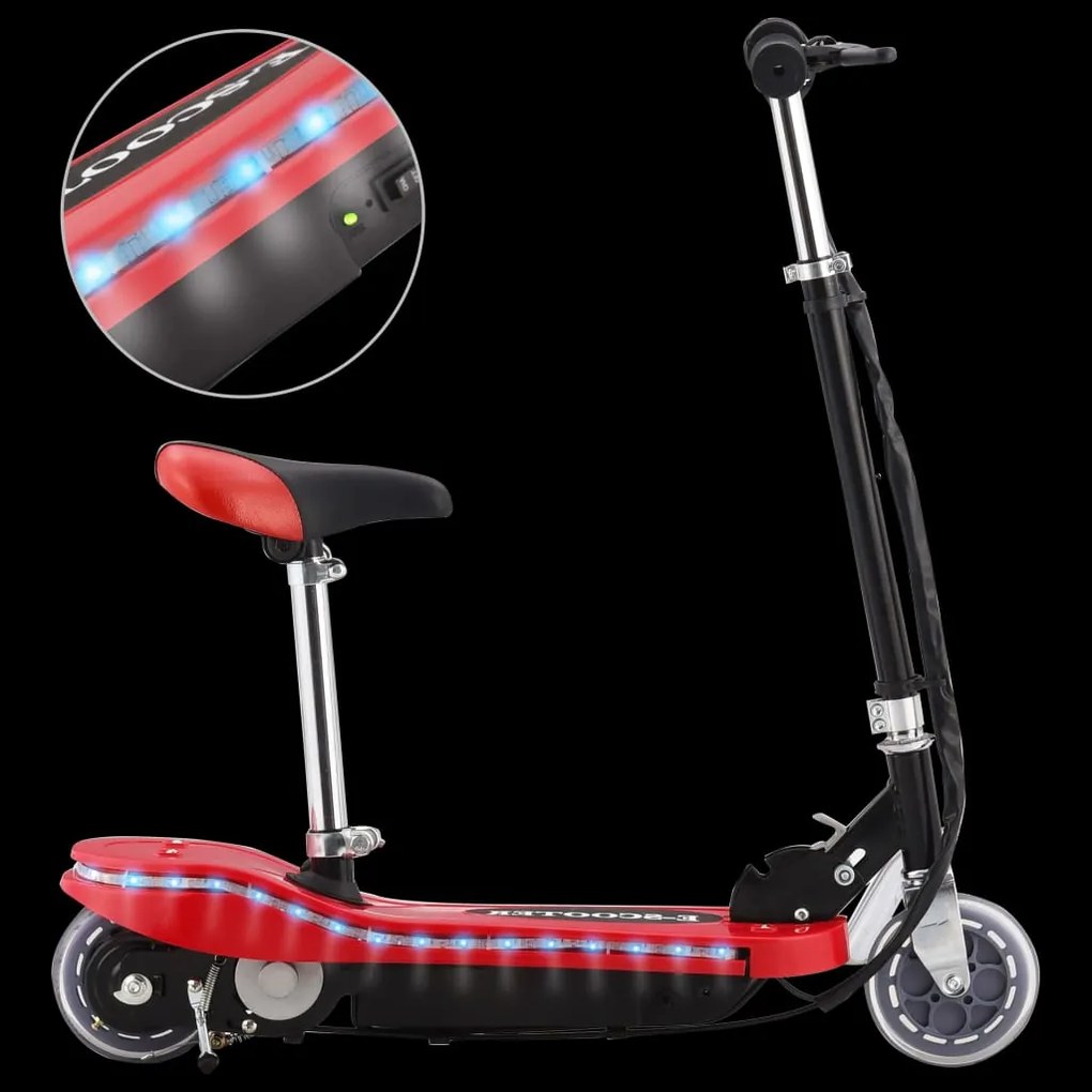 Trotinete para criança com assento e LED 120 W vermelho