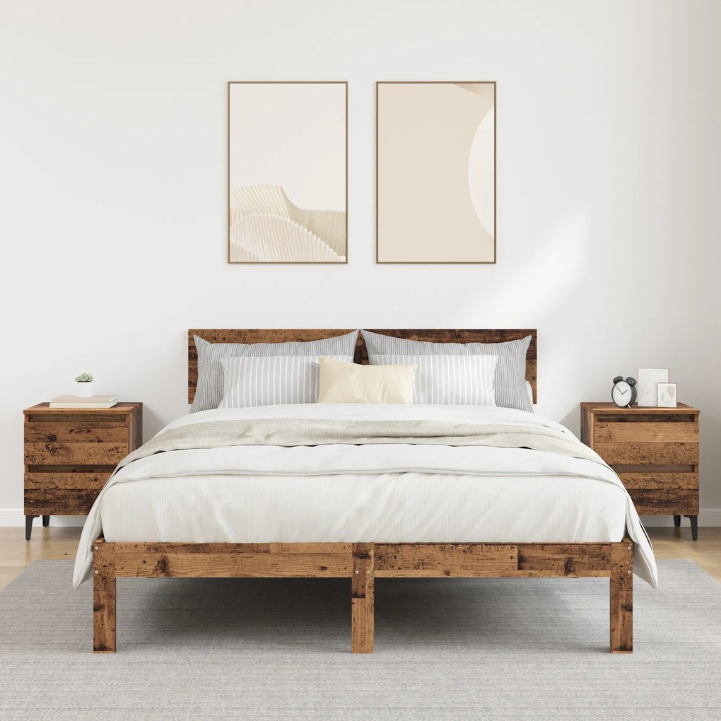 vidaXL Armários de Cama 2 pcs Madeira Antiga 40x35x50 cm Madeira Engenharia