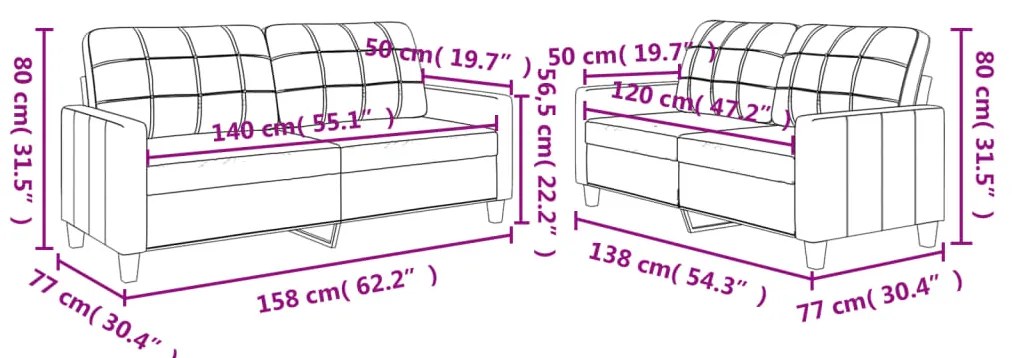 2 pcs conjunto sofás c/ almofadões couro artif. cor cappuccino