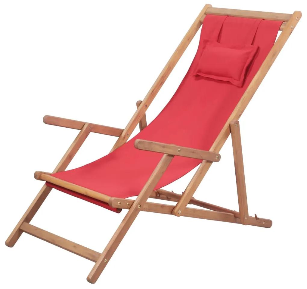 43995 vidaXL Cadeira de praia dobrável tecido estrutura de madeira vermelho
