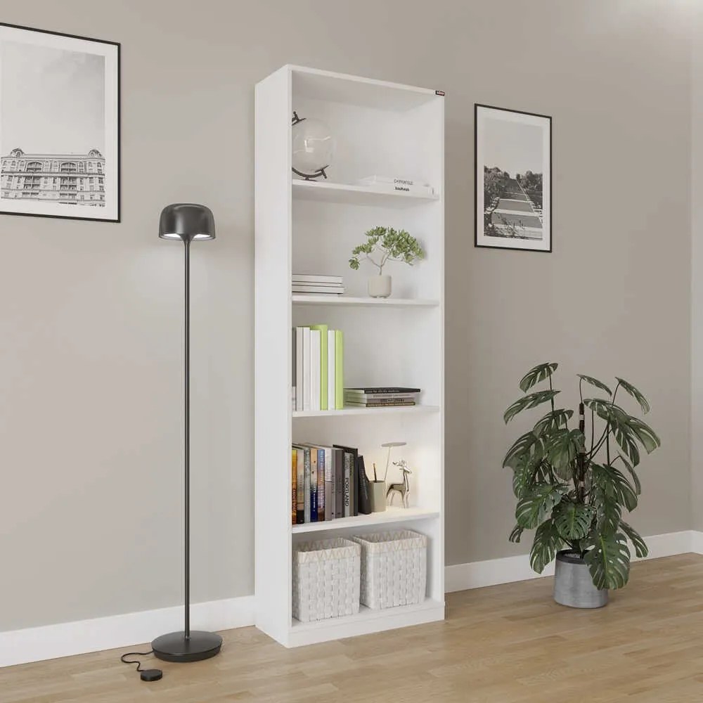 Estante “Lumi” — 64x26x182 cm — Design Moderno em Branco com Prateleir