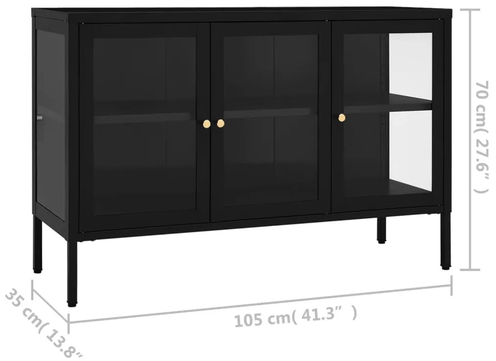Aparador 105x35x70 cm vidro e aço preto