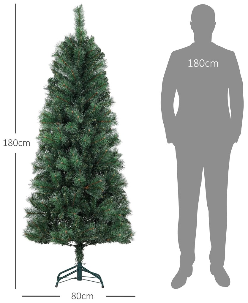 Árvore de Natal 180 cm Árvore de Natal Artificial com 528 Ramos e Suporte de Metal para Interior Verde