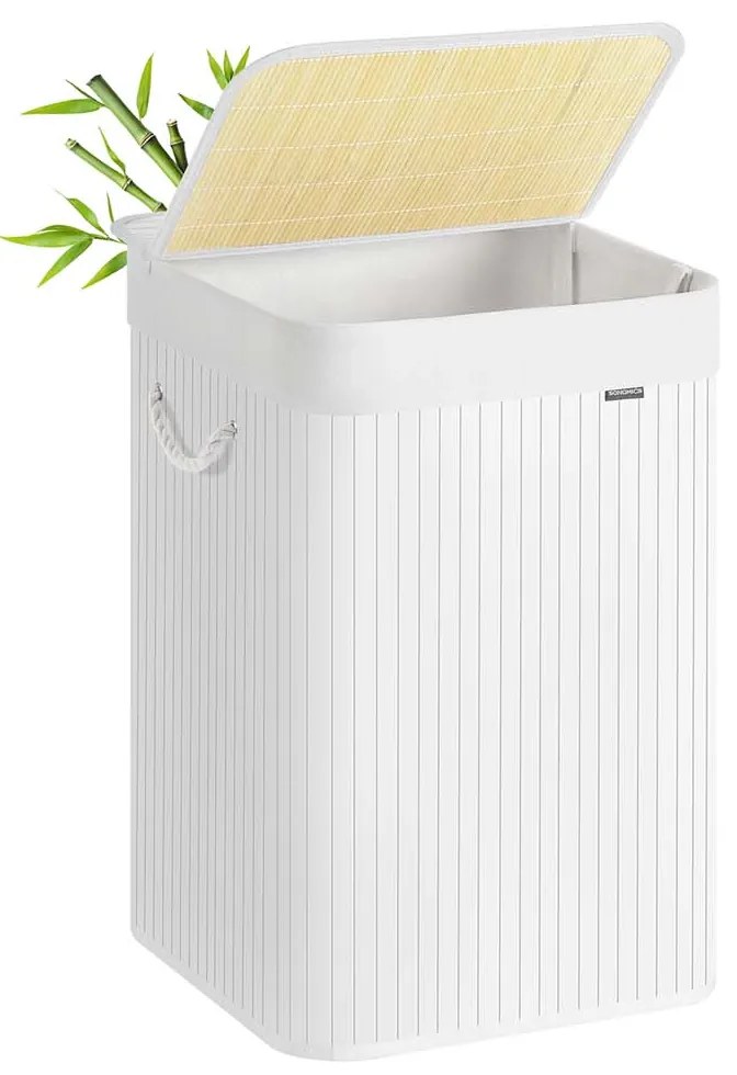 Cesto para roupa suja em bambu 40 x 40 x 61 cm branco