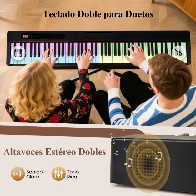 Teclado de piano de tamanho completo com 88 teclas e sensível à velocidade com múltiplas fontes de áudio MIDI Pedal Atri Preto