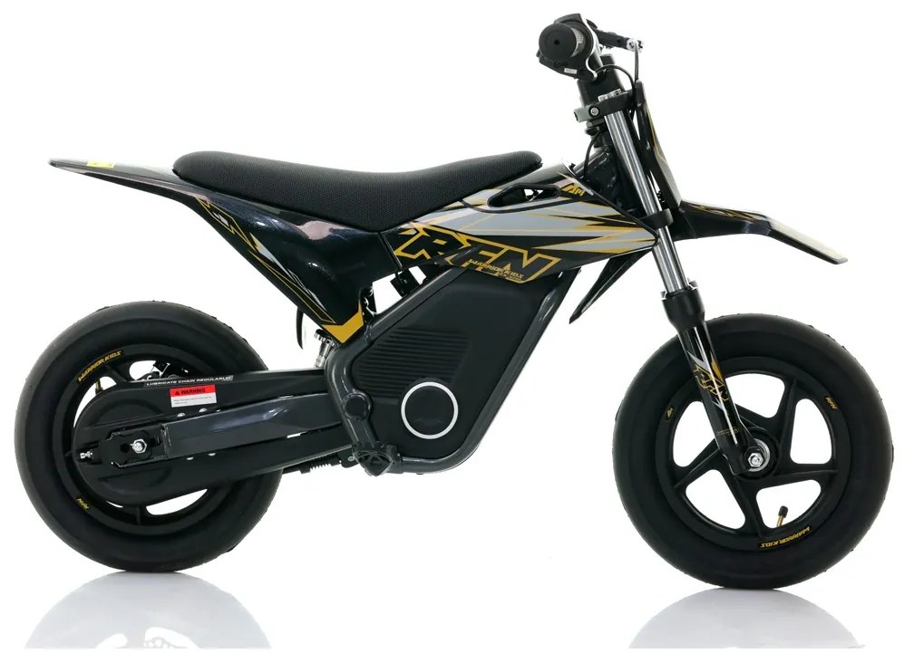 Mini moto elétrica para crianças Minicross electrica RFN Warrior SX-E250 Supermotard 250W 12/12" Até 25Km/hora cm limitador Preto/Dourado