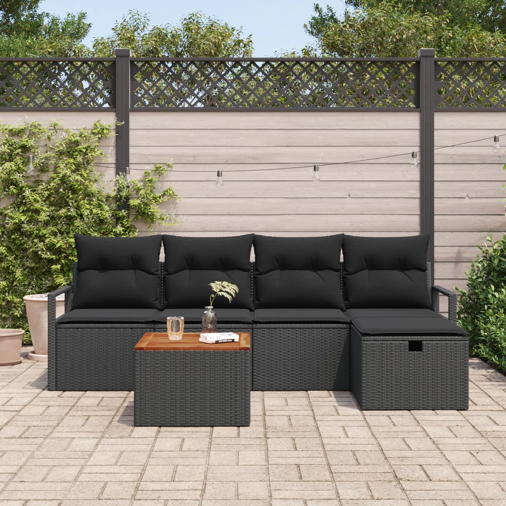 Conjunto de Sofá de Jardim vidaXL 6 Peças com Almofadas Rattan Poliést