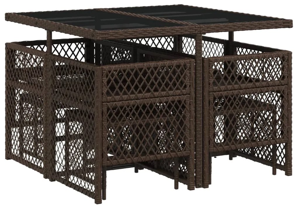 9 pcs conjunto jantar p/ jardim c/ almofadões vime PE castanho