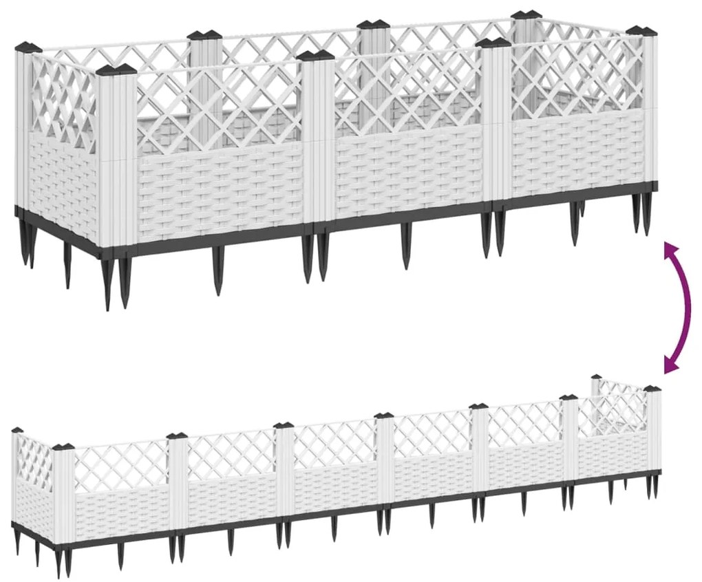 Vaso/floreira de jardim c/ estacas 123,5x43,5x43,5 cm PP branco