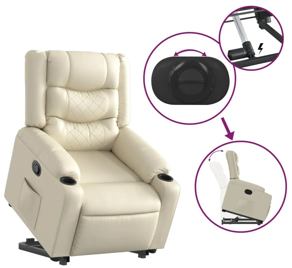 Poltrona reclinável elevatória couro artificial cor creme