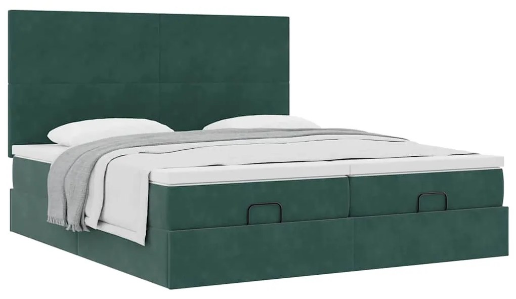 Estrutura de cama otomana com colchão verde escuro Veludo