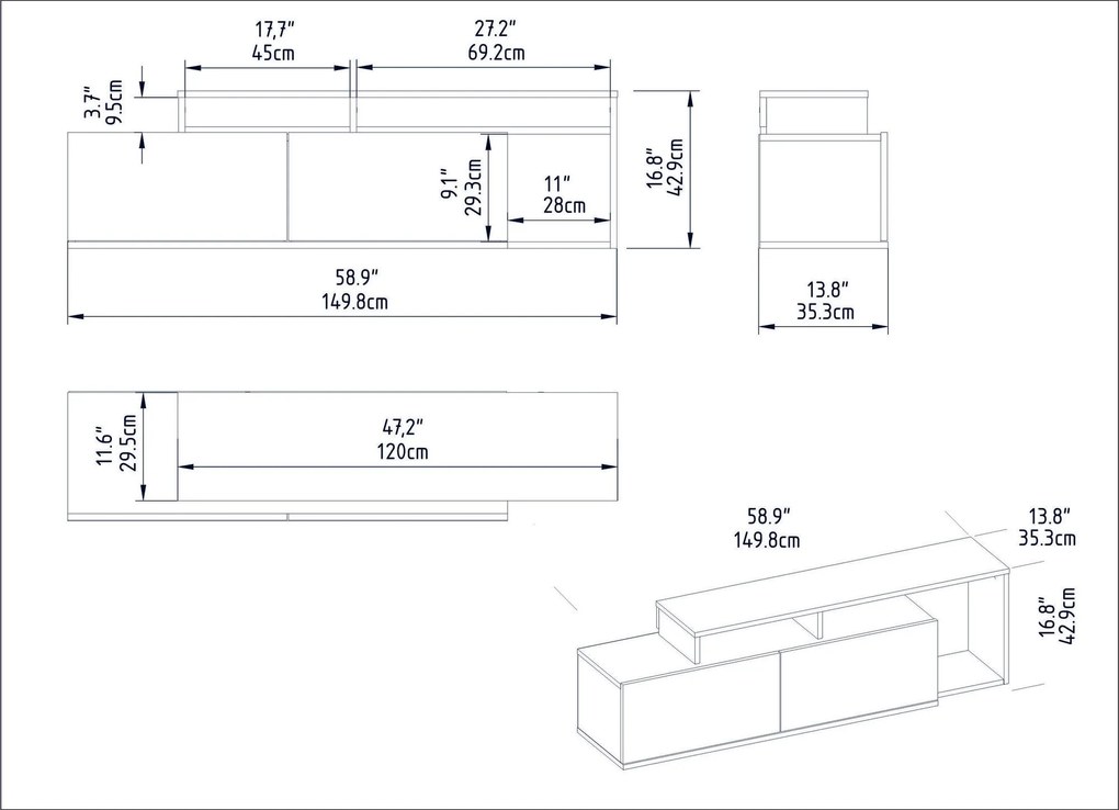 Móvel TV Nexera – Preto e Nogueira – 149,8 x 42,9 x 35,3 cm