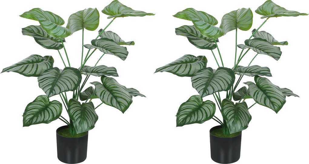Conjunto de 2 plantas artificiais de interior com 65 cm, árvore artificial com vaso de plástico e acabamento flocado, verde