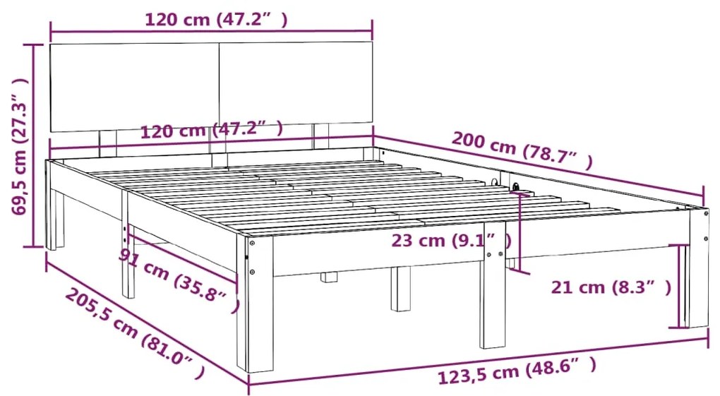 Estrutura de cama 120x200 cm pinho maciço branco