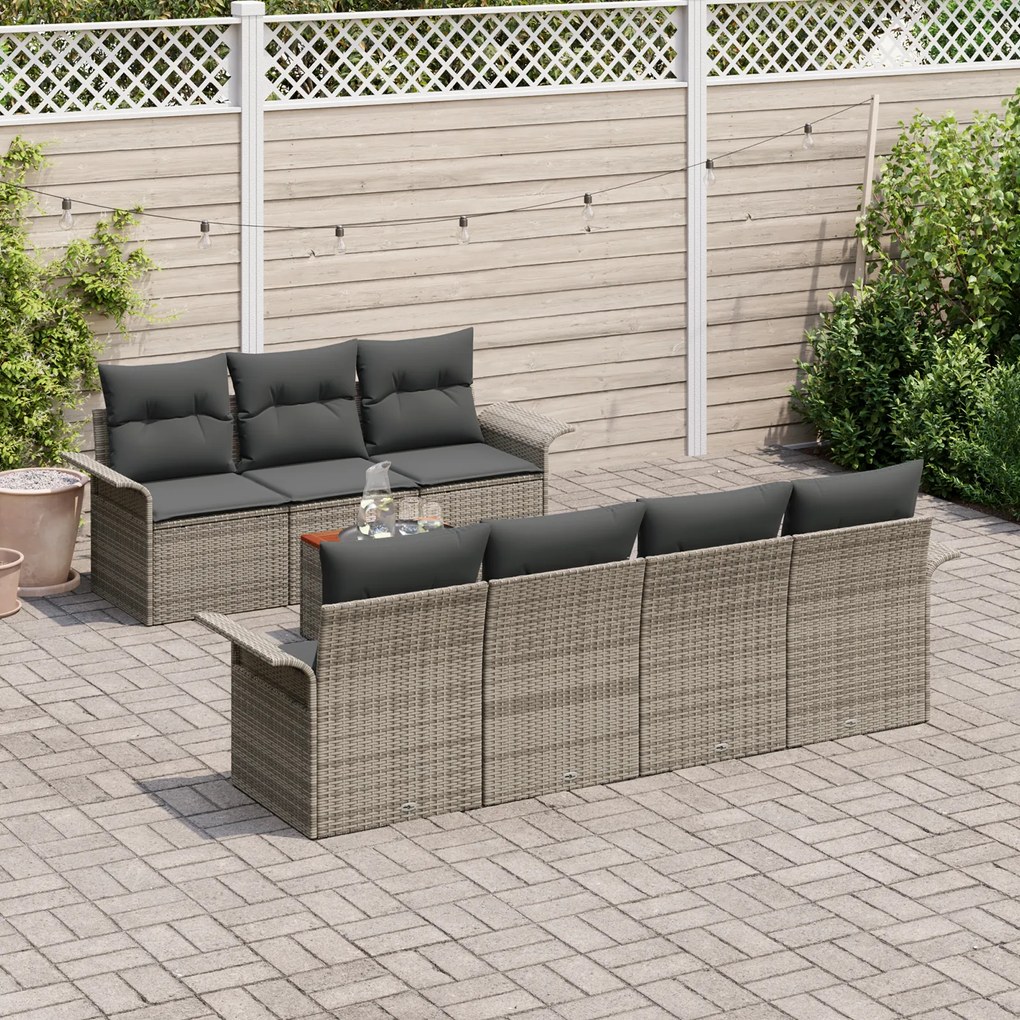 Conjunto de Sofá de Jardim de 8 Peças com Almofadas Cinza Polirattan A