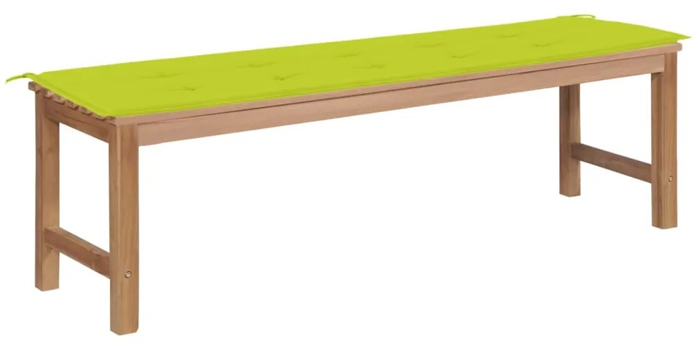 vidaXL Banco de jardim c/ almofadão verde brilhante 150 cm teca maciça