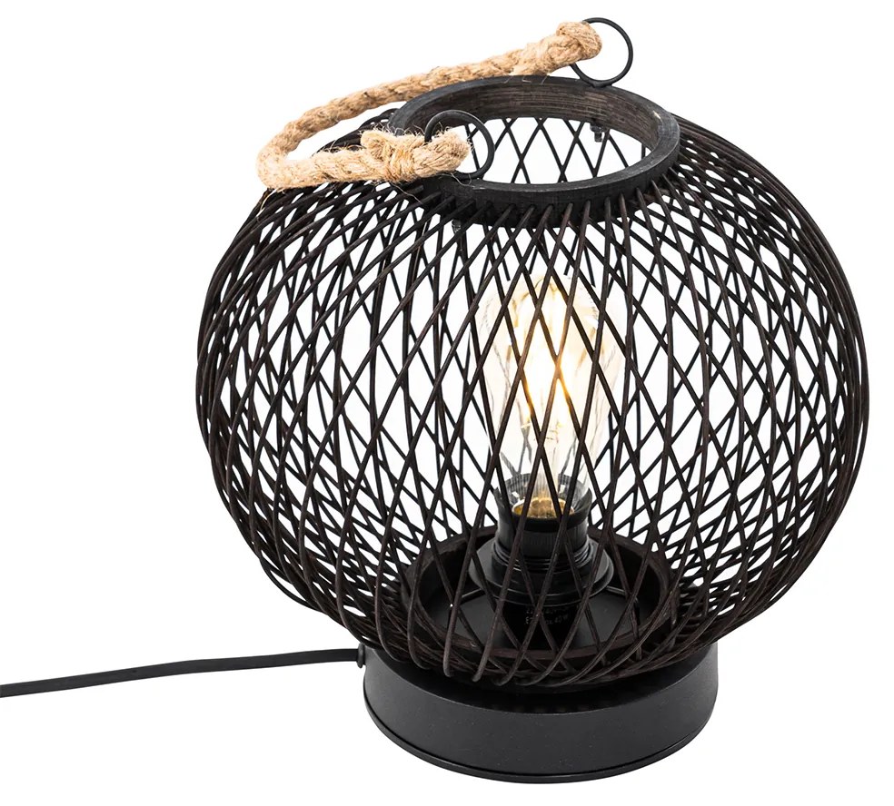 Candeeiro de mesa rural para exterior em rattan preto - Calamus Rústico