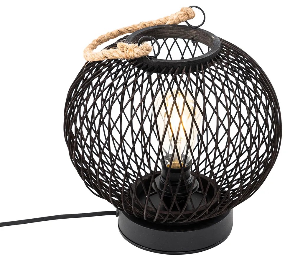 Candeeiro de mesa rústico para exterior em vime preto - Calamus Rústico