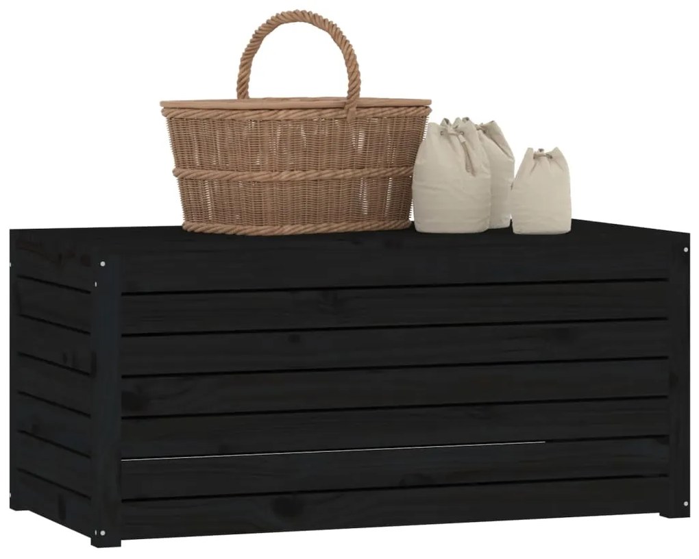Baú de Arrumação para Jardim - Preto - Madeira de Pinho - 101x50,5x46,