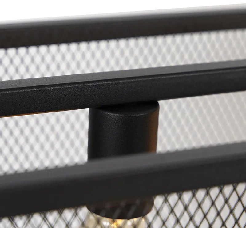 Candeeiro de suspensão industrial preto 118 cm com malha 4 luzes - Cage Industrial