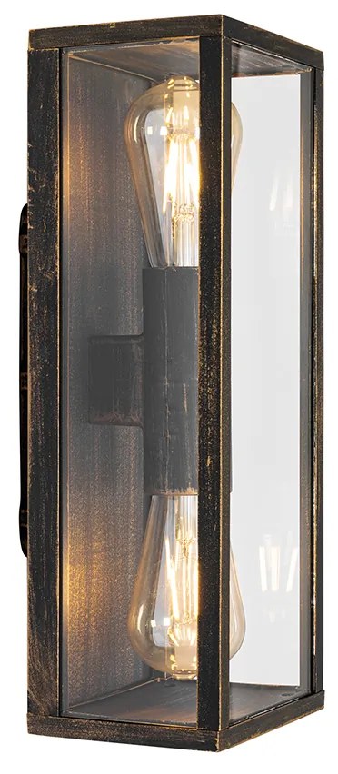 Candeeiro de parede vintage ouro antigo 38 cm 2 luzes IP44 - Charlois Industrial,Clássico / Antigo