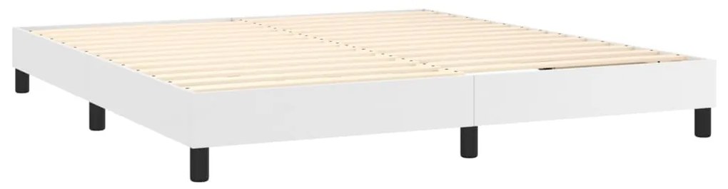 Cama box spring c/colchão/LED 180x200cm couro artificial branco