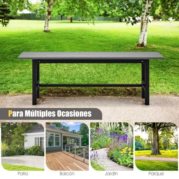 Banco jardim de exterior para 2 pessoas com estrutura metálica e assento de ripas Capacidade 300 kg para Pátio Jardim Varanda 120 x 36 x 40,5 cm Cinze