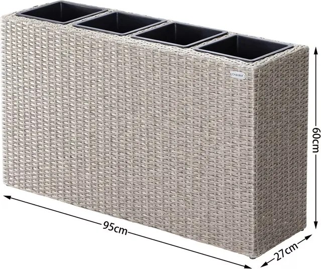 Vaso Floreira Jardim para flores Polyrattan 95x27x60cm Creme