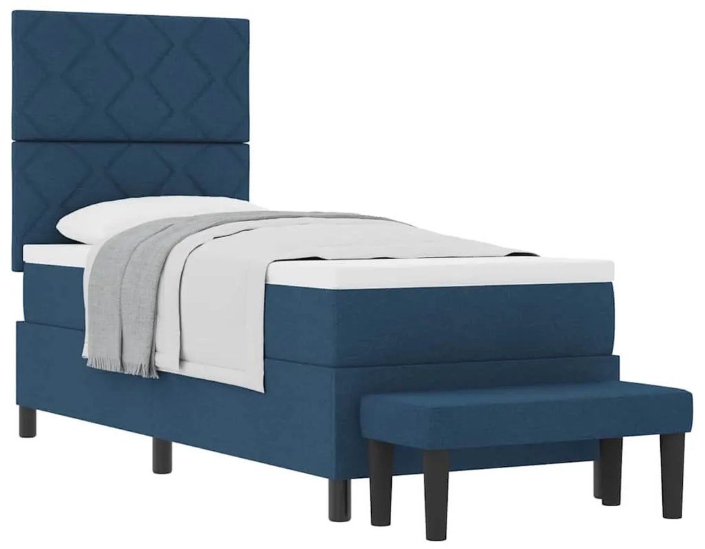 Cama Box Spring com Colchão &amp; Banco Azul 80x200 cm Tecido