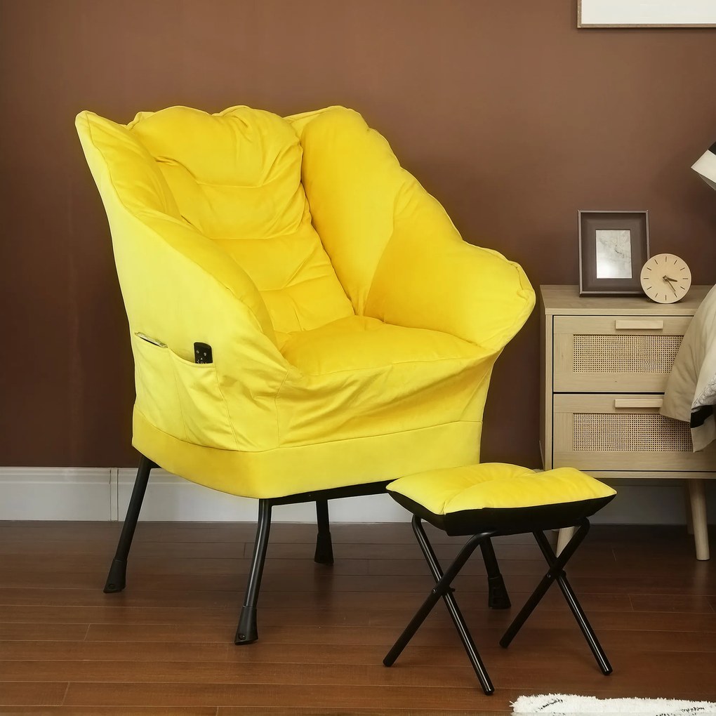 Poltrona Sala de Estar com Apoio para os Pés Poltrona Relax para Leitura com Bolsos Laterais 80x78x100 cm Amarelo