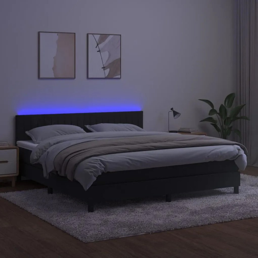 Cama box spring c/ colchão/LED 160x200 cm veludo preto