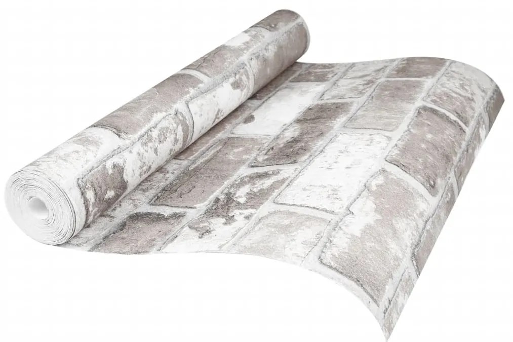 Papel parede 3D c/ padrão tijolo 10x0,53 m não-tecido cinza
