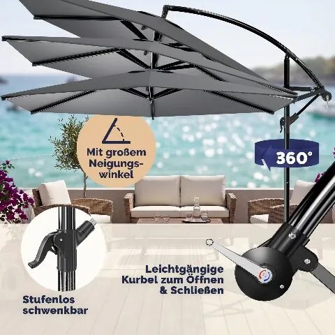 Conjunto completo de guarda-sol de 300 cm, incluindo 4 pesos e capa de proteção Antracite