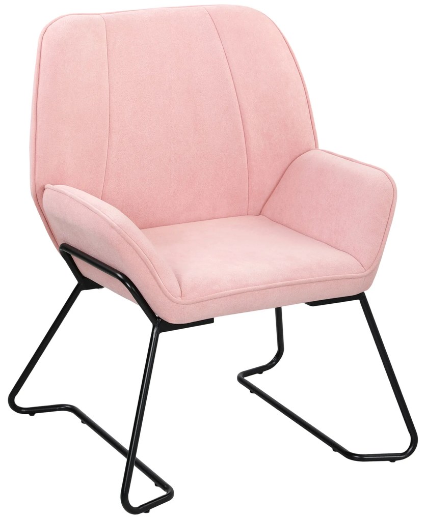 Poltrona Sala de Estar Moderna Poltrona de Leitura com Assento Largo e Acolchoado Estofada em Veludo Pés de Metal 70x67,5x87 cm Rosa