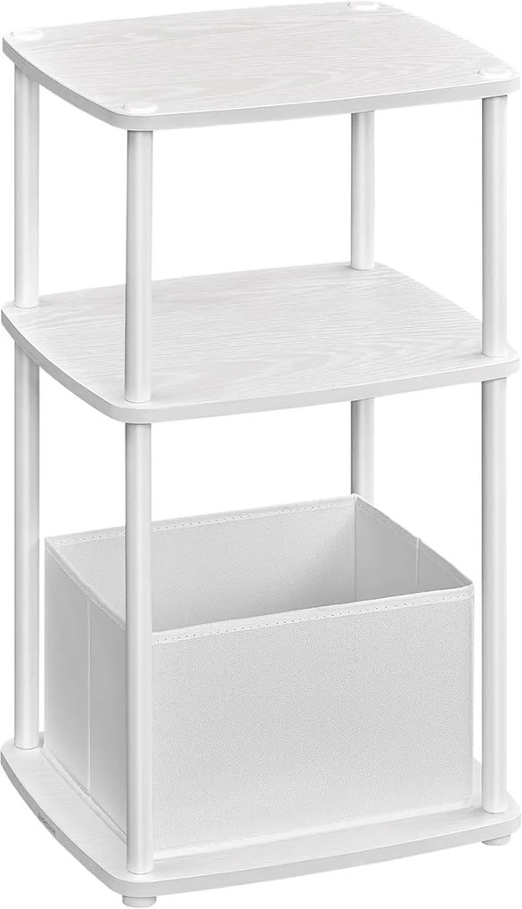 Mesa lateral SONGMICS HOME, mesa de cabeceira, mesa lateral com 3 prateleiras de armazenamento, cesto de tecido, para quarto, sala de estar, estrutura de aço, 30 x 34 x 58 cm, moderna, branco neve LET286W01