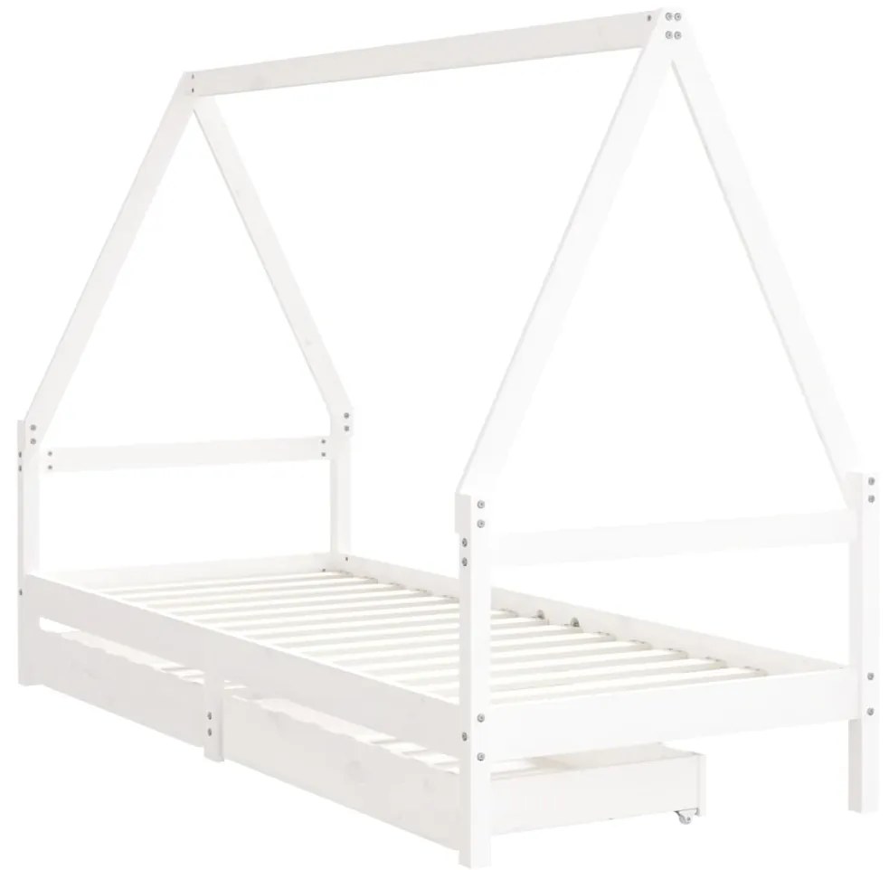Estrutura cama infantil c/ gavetas 90x190cm pinho maciço branco