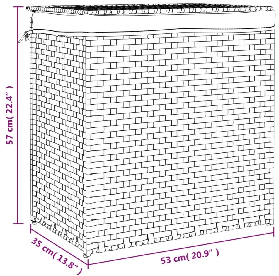 Cesto p/ roupa suja c/ 2 secções 53x35x57 cm vime PE preto