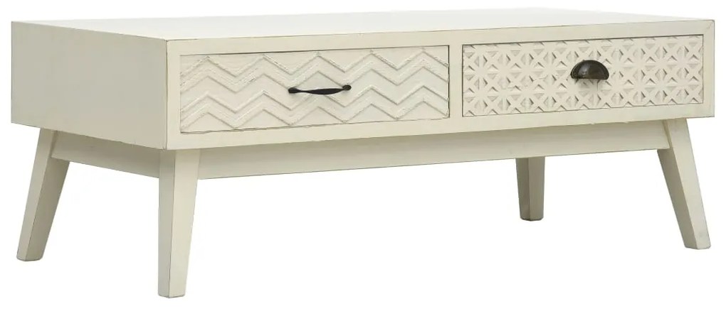 vidaXL Mesa de centro 2 gavetas esculpidas 110x50x40 madeira cinzento