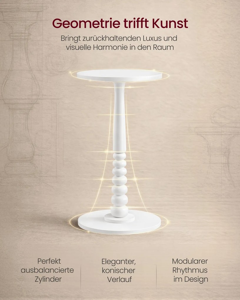 Mesa auxiliar redonda 30 cm de diâmetro em estilo Mid-Century Modern Coleção Mariel, branco