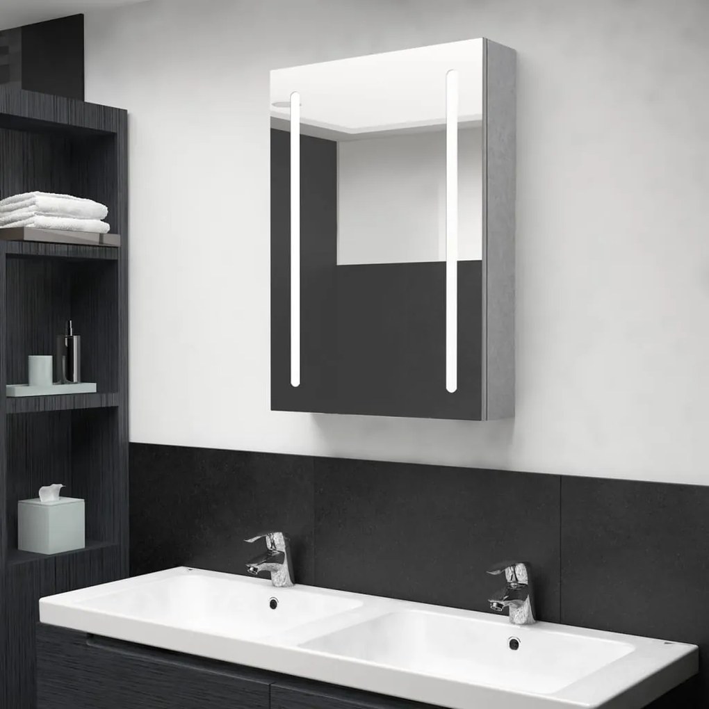 vidaXL Armário espelhado casa de banho LED 50x13x70cm cinzento cimento