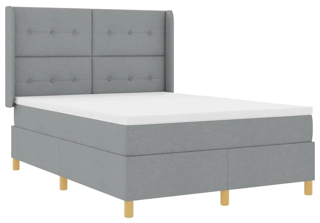 Cama Box com Colchão e Luz LED Cinza Claro 140x200 cm Tecido