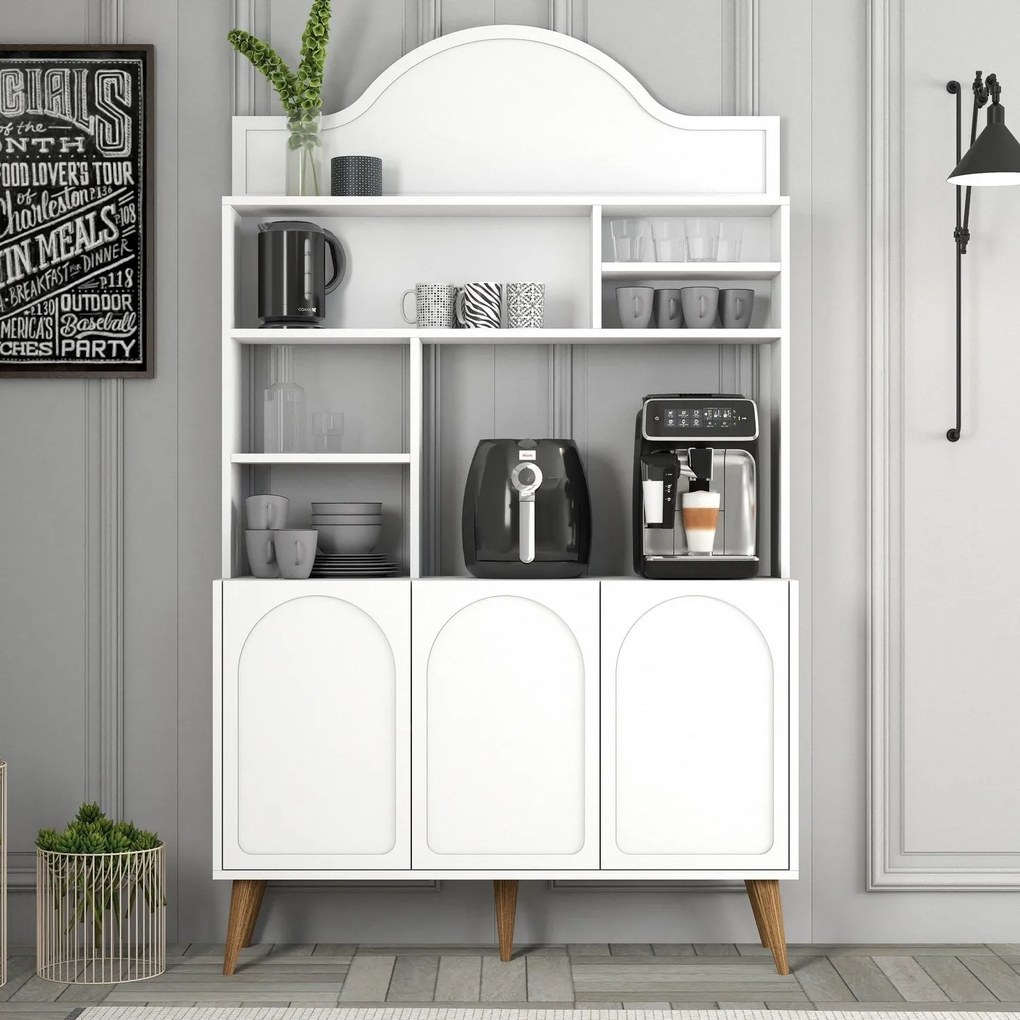 Armário de Cozinha/Sala "Caffè" - Branco e Nogueira - 120x202x35cm - D