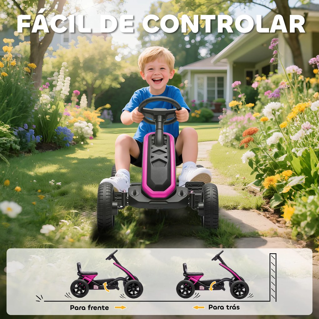 Kart Pedais Kart com Rodas Antiderrapantes de EVA Estrutura Metálica Carga 30 kg para Crianças de 2-5 Anos 85,5x49x57 cm Rosa