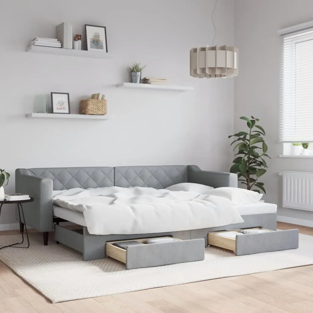 vidaXL Sofá-cama c/ gavetão e gavetas 80x200 cm tecido cinzento-claro