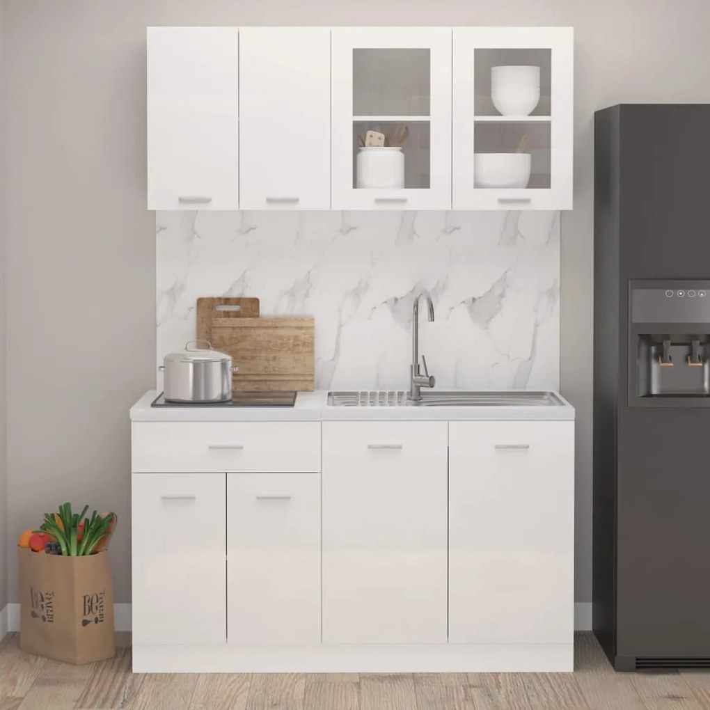 3067660 vidaXL 4 pcs conj. armários de cozinha contraplacado branco brilhante