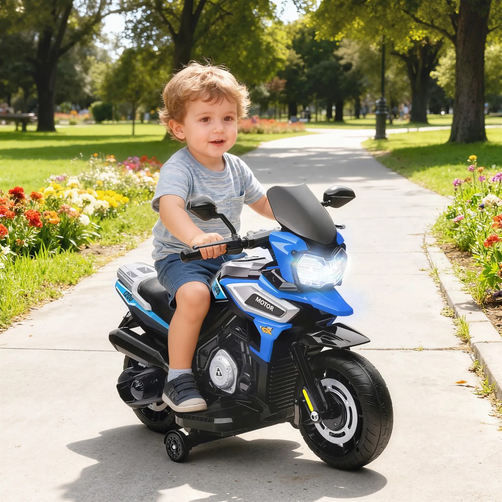 Moto elétrica para crianças de 6 V, para crianças 18 a 36 meses com rodas motrizes, música, efeitos luminosos, azul