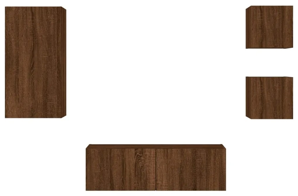 4 pcs móveis de parede para TV com luzes LED carvalho castanho