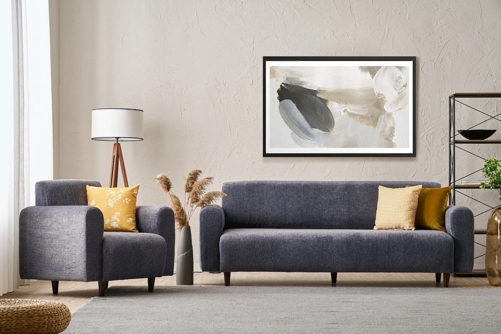 **** Conjunto de Sofás Noya – Cinzento – 3 Lugares (220x87x70 cm) e 1